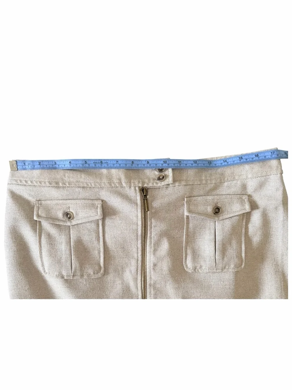 The Limited Beige‎ Midi Pencil Skirt with Front Zip & Patch Pockets Size 14